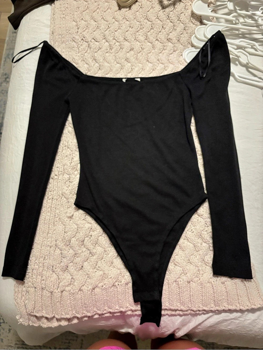 Black Off-Shoulder Long Sleeve Bodysuit